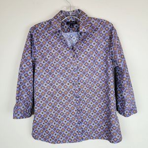 Lands' End Blue Purple Non Iron Supima Cotton Button Down 3/4 Sleeve Shirt 2